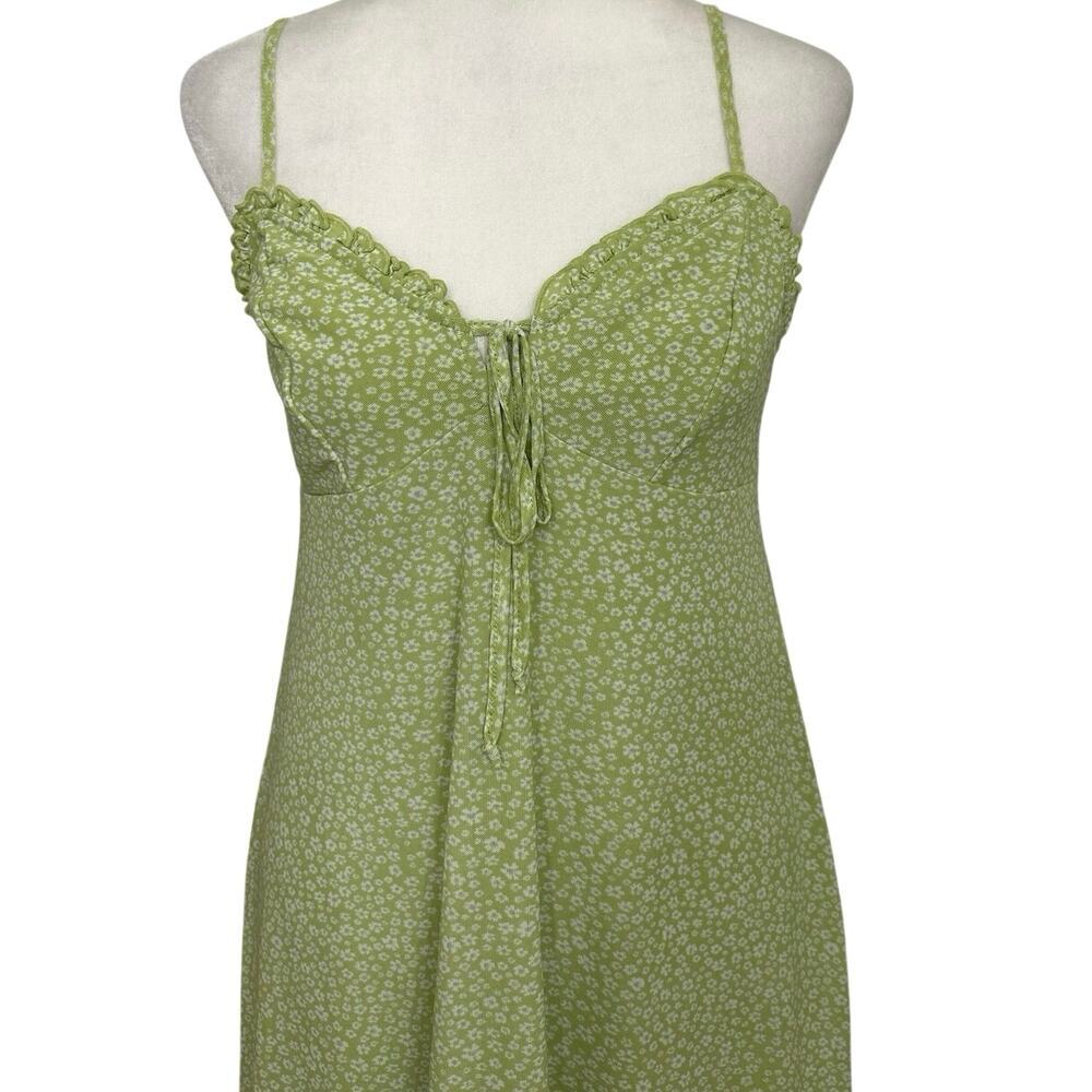 AE Y2K Babydoll Mesh Green Ditsy Floral Mini Dress Small Coquette Fairy Indie - Picture 4 of 13